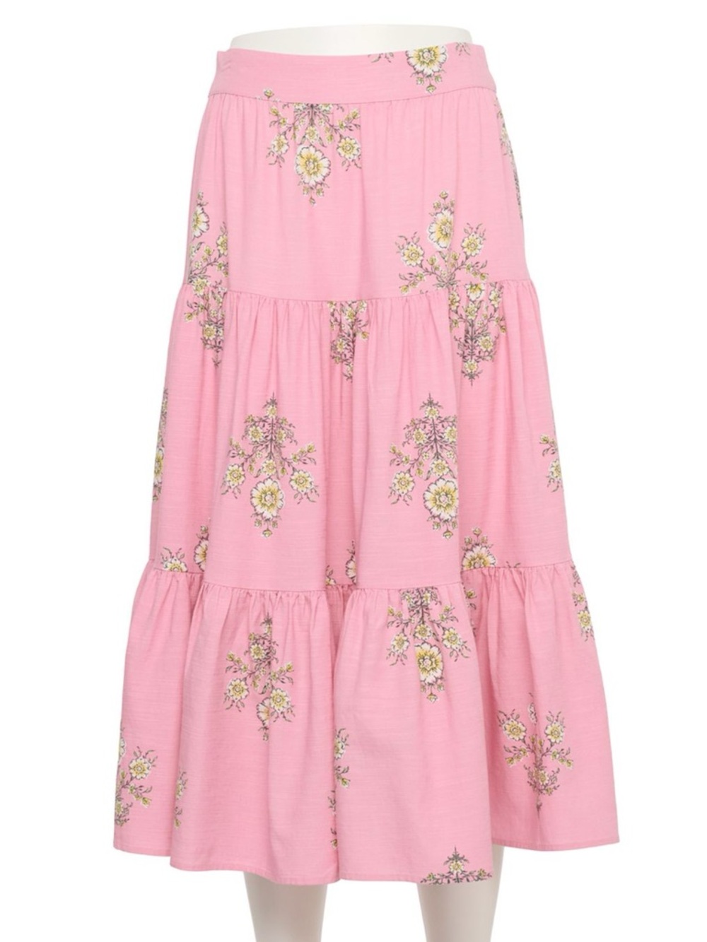 Lauren Conrad XL Pink Floral Midi Tiered Skirt Cottagecore Boho Romantic Spring